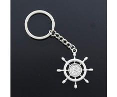 MEIHEK Männer 30mm Schlüsselbund DIY Metallhalter Kette Vintage Ruder Helm Anker Schiffsuhr 40x35mm Silber Farbe Anhänger Geschenk