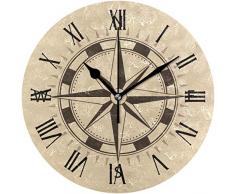 Pam9877ga Retro Boot Kompass mit brauner Rundholz Uhr schwarz große Zahlen 30,5 cm Uhr Schiff Deko Uhr für Zuhause Schule