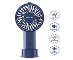 SAWAKE Handventilator mini Ventilator, elektrisch Handlüfter für Reisen, Büro, Zuhause, Draußen, Innen (148g, 15° drehbareres Design, USB aufladbar, verstellbar, Batterie, Schlüsselband)