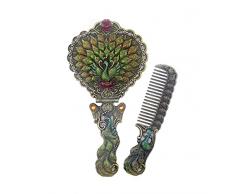 nerien Vintage Pfau Metall Spiegel Kamm Set Antik Herz Handheld Kosmetikspiegel Kamm Set Antik bronze