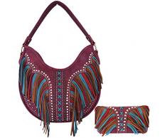 Western-Stil Conchos Leder versteckte Tragetasche, Landhaus-Handtasche Damen Schultertasche Geldbörse Set, (#4 Weinset), Large