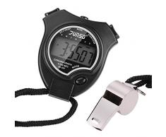 BizoeRade Digital Sport Stoppuhr mit Edelstahl Pfeife, Großer-Bildschirm Einfache Stoppuhr mit Pfeife,Schraubendreher,Beutel,6 Sprachen Broschüre