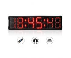 Huanyu 8 LED Countdown Uhr 6 Ziffern Lauf-Uhr Stoppuhr Wasserdicht Countdown Clock Intervall Timer mit Fernbedienung& für Marathonlauf Sportveranstaltungen Wettbewerbe (Rot)