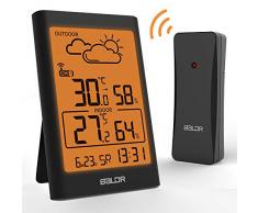 TEKFUN Wetterstation Funk mit Außensensor, Digital Thermometer Hygrometer Innen und Außen Raumthermometer Hydrometer Feuchtigkeit mit Wettervorhersage, Uhrzeitanzeige und Warmes Nachtlicht (Schwarz)