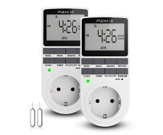 Digitale Zeitschaltuhr Steckdose, Maxcio Programmierbare Timer Steckdose mit 10 konfigurierbaren wöchentlichen Schaltprogramme und Anti-Theft-Modus, 2 Reset Zubehör, 16A / 3680W - 2 Packs
