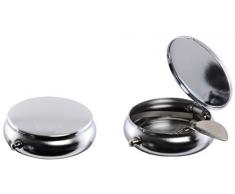 Atomic Taschenascher metall rund chrom poliert Ø 50mm mit Zigarettenablage Taschenaschenbecher Aschenbecher