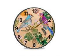 Mnsruu Badezimmer-Wanduhren Garten mit Kiefernvögeln dekorative Wanduhr tickt nicht lautlos Küchenuhr, mehrfarbig, 30,5 cm (12 Zoll)