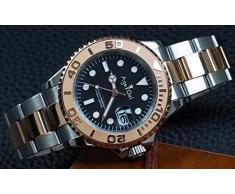 Männer Automatische mechanische Uhr Silber Schwarz Blau und Rotgold Kaffee Edelstahl Yacht Saphir Rotgold Schwarz