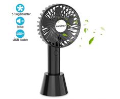 infray Handventilator, Ventilator klein Handventilator, Tischventilator USB Ventilator Mini tragbarer Ventilator Tischventilator mit 2600mAh akku USB Fan handfan für Reisen, Urlaub Schwarz (schwarz)