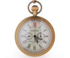 Kupfer Antik LONDON Pocket & Schlüsselanhänger Uhren Mechanische Uhr Hand Wind Skelett Herren Taschenuhr mit Kette Weihnachts Geschenk-Box