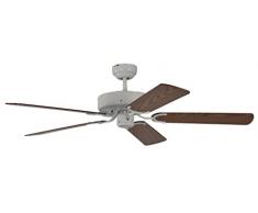Deckenventilator ohne Beleuchtung Potkuri, Gehäuse Lack weiß, Wendeflügel Eiche oder Eiche mit Rattaneinlage , 132 cm, für Räume bis zu 25m²