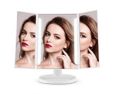 EASEHOLD Kosmetikspiegel mit dimmbaren LED Beleuchtung und Touchscreen, Beleuchteter Schminkspiegel 3 Seiten, Faltbarer Tischspiegel, 180°Einstellbar, Weiß