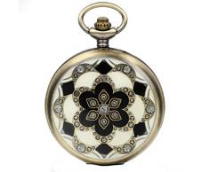 JewelryWe Damen Taschenuhr Epoxid Kirschblüte Kettenuhr Analog Quarz Uhr mit Halskette Kette Umhängeuhr Pocket Watch Bronze
