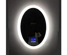 GUOOK Beleuchtete LED Oval Light Badezimmerspiegel Explosionsgeschützte rahmenlose Touch Control Make-up-Spiegel mit Antibeschlag Weißlicht/Warmlicht, 50X70CM