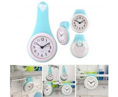 MRKE Wanduhr Wasserdicht, Geräuschelose Nicht Tickende Wanduhr Badezimmer Badezimmeruhr Uhrzeit Uhr mit Saugnapf, Blau