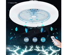 SSeir Deckenventilator mit Beleuchtung LED Dimmbar Ventilator Lampe Deckenventilator Deckenleuchte Schlafzimmer Wohnzimmer Lampe Ventilator Deckenbeleuchtung mit Fernbedienung Lüfter Kronleuchter Blau
