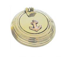 linoows Klapp-Aschenbecher gerillter Rand, Kleiner Marine Ascher, Messing 5 cm