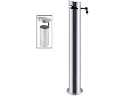 Standascher aus Edelstahl, seidenmatt poliert, zur ortsfesten Montage am Boden, abschließbarer und abnehmbarer Aschenbehälter aus Aluminium / Höhe: 100 cm | ERK