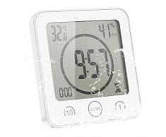 Sunsbell Digitale Baduhr, Wasserdicht Dusche Badezimmer Uhr mit Temperatur Luftfeuchtigkeit LCD-Bildschirm Display Intelligente Touch-Control Wanduhr Timer Küche (Weiß)