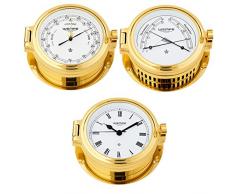 Wempe Serie Cup Messing Ø 140mm - Yachtuhr mit römischen Ziffern, Barometer und Comfortmeter