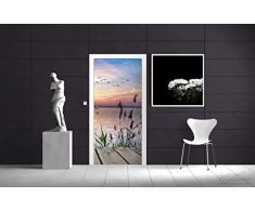 Selbstklebende Türtapete Seepanorama mit Schilf und fliegenden Vögeln - 93 x 205 cm in Premium-Qualität: Abwischbar, brillante Farben, rückstandsfrei zu entfernen