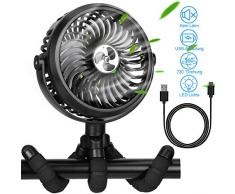 TAECCL USB Ventilator Mini Handventilator Leise Tischventilator mit LED Lichts und 720° Verstellbar, 3 Geschwindigkeiten Starker Luftstrom & 3-12h Akkulaufzeit für Bibliothek, Kinderwagen, Büro, Zelt