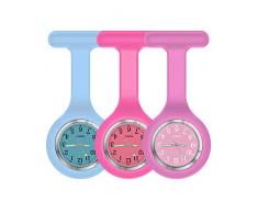 ForeverCover Schwesternuhr Ansteckuhr fob, für Health Care Arbeite, Glow Pointer im Dunkeln,Silikonband mit Pin/Clip,Analog-digital,Quarzwerk (3 Stück,Blaue Rose Lila)