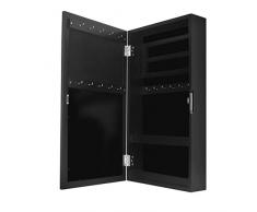 MIADOMODO Schmuckschrank mit Spiegel - 56 x 31 x 10 cm, hängend, Wandmontage, Schwarz - Schmuckregal, Schmuckkasten, Hängeschrank, Schmuckorganizer, Spiegelschrank