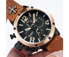 Freizeituhren Quarz Chronograph Stoppuhr Herren Schwarz Rose Gold Alter Braun Kuh Leder Boot Uhr Braun