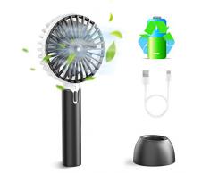 Enllonish Handventilator Elektrischer USB Ventilator Tragbarer Mini Lüfter mit 2600mAh Leise 3 Windgeschwindigkeit für Outdoor, Reisen und Home Laptop Multi-Port-Socket Kompatibel - Schwarz