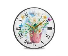 Mnsruu Badezimmer-Wanduhren Frühlingsstrauß 24,1 cm dekorative Wanduhr tickt nicht leise Küchenuhr, mehrfarbig, 9.5inch
