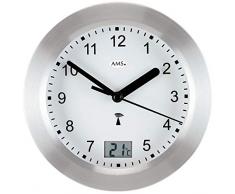 AMS - Funkuhr - Wanduhr - Tischuhr - Aluminiumfrontreif - wasserdichte Baduhr - digitale Temperaturanzeige