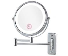 Tagorine Kosmetikspiegel mit LED Beleuchtung und 1x/7x Fach doppelseite Vergrößerung Schminkspiegel, 360 °Schwenkbar Wandmontage Badezimmer Wandspiegel, Metall Verchromt