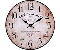 LB H&F Vintage Wanduhr lautlos ohne tickgeräusche Küchenuhr von Lilienburg braun antik Shabby Chic Design Wand Cafe mit lautlosem Uhrwerk - KEIN Ticken