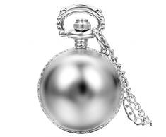JewelryWe Fashion Glänzend Poliert Taschenuhr Analog Quarz Uhr Kettenuhr Halskette Kette Silber