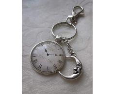 Schlüsselanhänger Uhr Ziffernblatt Zeit Mond Vintage StilCadran Durchmesser 2,5 cm Gesamtlänge 9 cm Geschenkidee Männer Beige