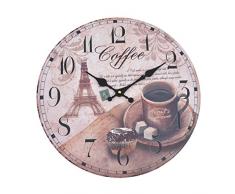 Vevendo Wanduhr - Coffee - Holz Küchenuhr mit großem Ziffernblatt aus MDF, Retro Uhr im angesagtem Shabby Chic Design mit leisem Quarz-Uhrwerk, Ø: 32 cm