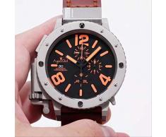 GFDSA Chronograph Stoppuhr Herren U Chronometer U42 Chimäre Silber Titanmatt Kuhleder Bootsuhr Limited 42mm Silbergelb