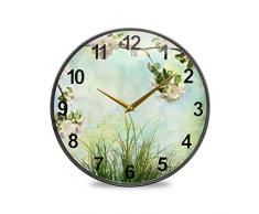 Mnsruu Badezimmer-Wanduhren Blüte Apfelbaum dekorative Wanduhr tickt nicht lautlos Küchenuhr, mehrfarbig, 9.5inch