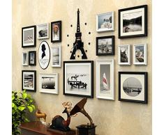 ZFF 16 teile/satz Große Multi Bild Holz Europäischen Retro Bilderrahmen Eiffelturm Wanduhr Acryl Porträt Wandaufkleber Massivholz Bilderrahmen Collage (Color : B)