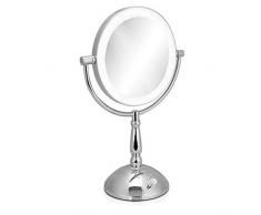 Navaris Kosmetikspiegel mit LED Beleuchtung - Spiegel mit 5-Fach Vergrößerung Make Up Standspiegel - Schminkspiegel beleuchtet 360° drehbar dimmbar