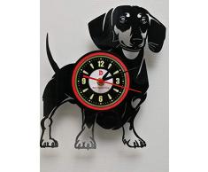 Einzigartige Vinyl-Wanduhr, Motiv: Dackel Hund Hund Hund Hund Hund Hund Hund Hund Geschenk 30,5 cm schwarz Kreis Beste Geschenk für Mama Papa Kinder Freund und Haustier Safe Hund Liebhaber