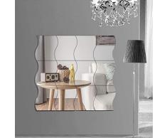 RunFa Spiegel-Wandaufkleber Spiegelfliesen Wandspiegel Selbstklebend, 12 Stück Wellenform Spiegel Silber Wandbild für Zuhause, Wohnzimmer, Schlafzimmer, Sofa, TV, Hintergrund, Wand-Dekoration