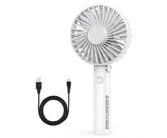 DreiWasser Ventilator Hand USB Mobil als Tragbarer Akku Lüfter mit 2600mAh Aufladbarer Batterie für Büros, Zuhause, Urlaub, Reisen oder beim Schminken (WEIß)