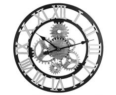 H0_V Wanduhr Vintage Groß, 58cm(22,8in) Wanduhr Lautlos Wanduhr ohne Tickgeräusche 3D Dekorative Zahnrad mit Römischen Ziffern