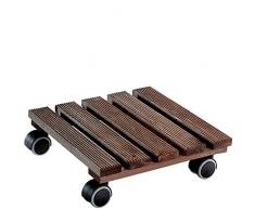 WAGNER Pflanzenroller - COUNTRY - Massivholz geriffelt, FSC, palisander lasiert, 28 x 28 x 8,2 cm, softe Rollen, Tragkraft 100 kg - 20020301