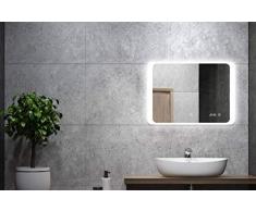 ALLDREI Badspiegel mit Licht Badezimmerspiegel mit Digitale Uhr, LED Beleuchtung, Touch Schalter