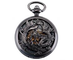ManChDa Retro Taschenuhr Herren mit Kette analog Handaufzug Drache Phönix Skelett Römische