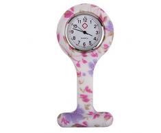 Ricisung Krankenschwester-Uhr mit Muster aus Silikon, Anhänger, Brosche, Taschenuhr, waschbar, infektionsfrei