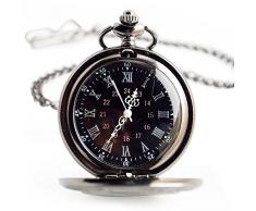 Taschenuhr Quarz Taschenuhr klassische Retro römische Ziffern Taschenuhr schwarz personalisierte kleine coole Edelstahl Taschenuhr Zubehör zwei Kettenkasten geeignet für Kinder, Männer, Frauen